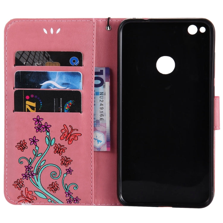 For Huawei  P8 Lite (2017) Painted Butterfly Pattern Horizontal Flip Leather Case with Holder & Card Slots & Wallet & Lanyard