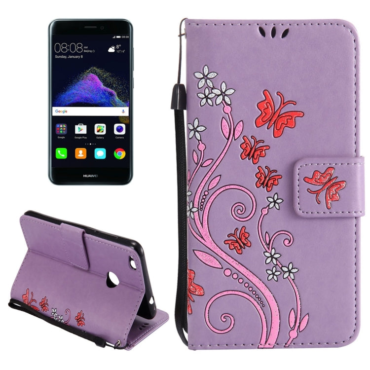 For Huawei  P8 Lite (2017) Painted Butterfly Pattern Horizontal Flip Leather Case with Holder & Card Slots & Wallet & Lanyard