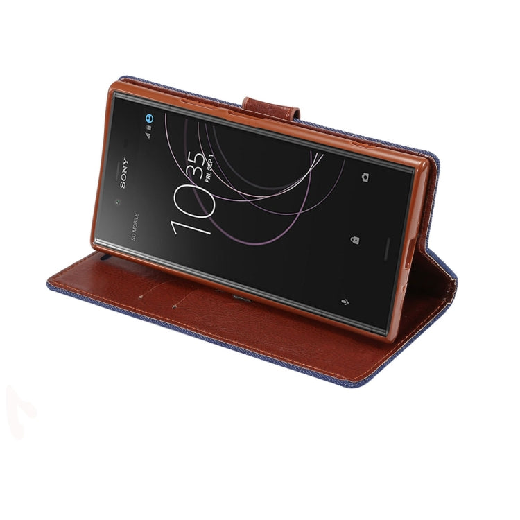 Dibase for Sony Xperia XZ1 Denim Texture TPU Horizontal Flip Leather Case with Holder & Card Slots(Dark Blue)