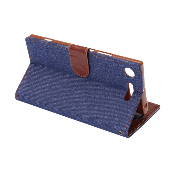Dibase for Sony Xperia XZ1 Denim Texture TPU Horizontal Flip Leather Case with Holder & Card Slots(Dark Blue)