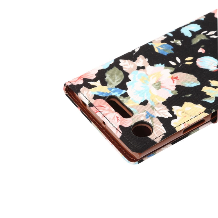 Dibase for Sony Xperia XZ1 Flower Pattern Cloth Surface TPU Horizontal Flip Leather Case with Holder & Card Slots