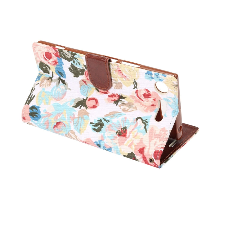 Dibase for Sony Xperia XZ1 Flower Pattern Cloth Surface TPU Horizontal Flip Leather Case with Holder & Card Slots