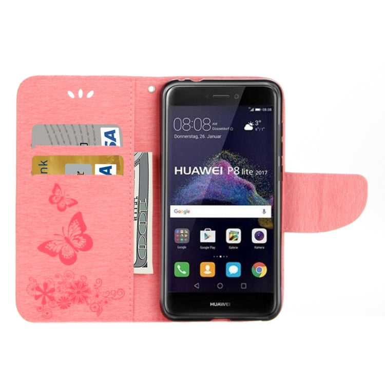 For Huawei P8 Lite (2017) Butterflies Embossing Horizontal Flip Leather Case with Holder & Card Slots & Wallet & Lanyard