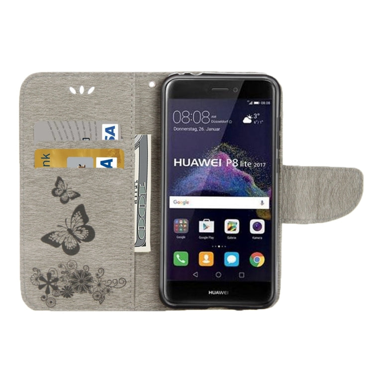 For Huawei P8 Lite (2017) Butterflies Embossing Horizontal Flip Leather Case with Holder & Card Slots & Wallet & Lanyard