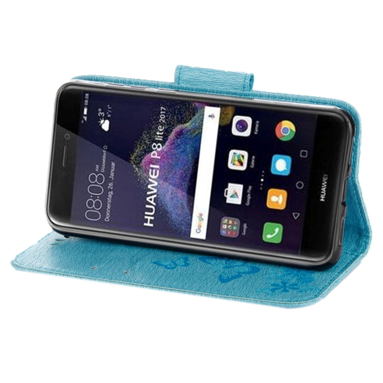 For Huawei P8 Lite (2017) Butterflies Embossing Horizontal Flip Leather Case with Holder & Card Slots & Wallet & Lanyard