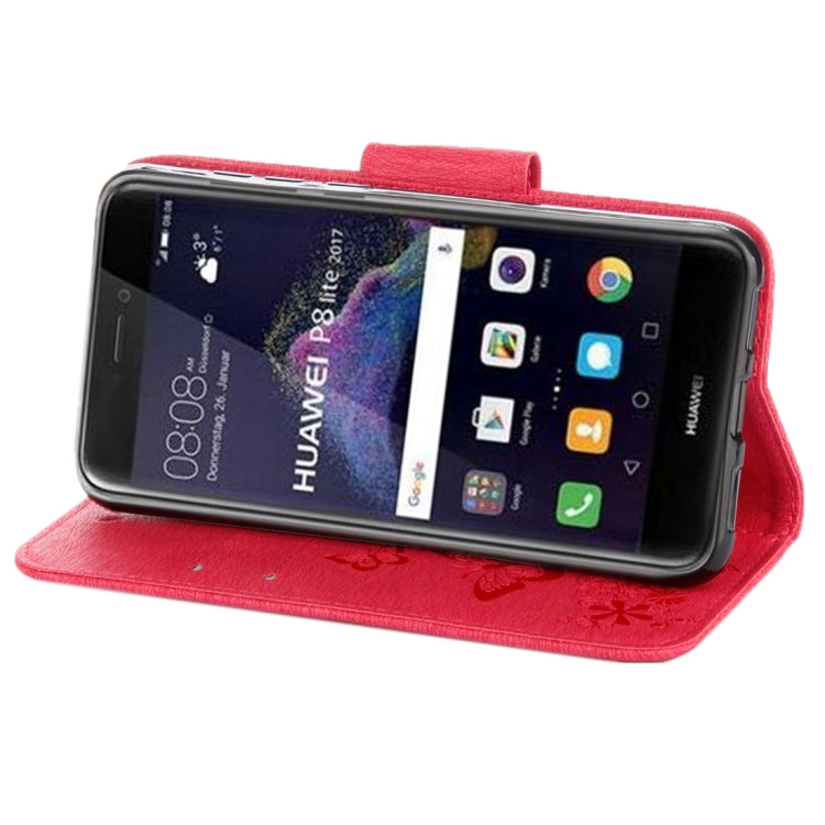 For Huawei P8 Lite (2017) Butterflies Embossing Horizontal Flip Leather Case with Holder & Card Slots & Wallet & Lanyard