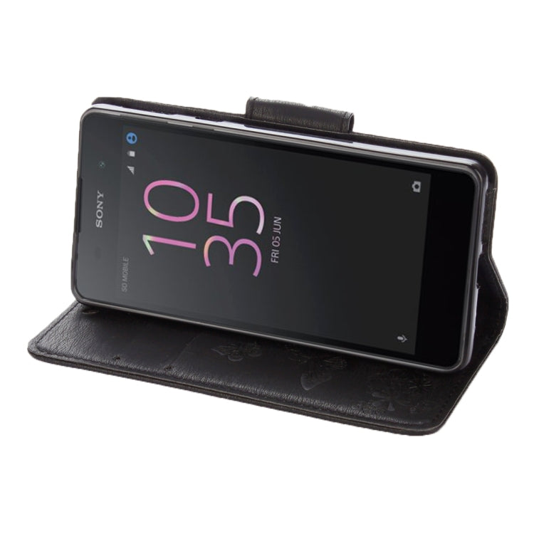 For Sony Xperia E5 Butterflies Embossing Horizontal Flip Leather Case with Holder & Card Slots & Wallet & Lanyard
