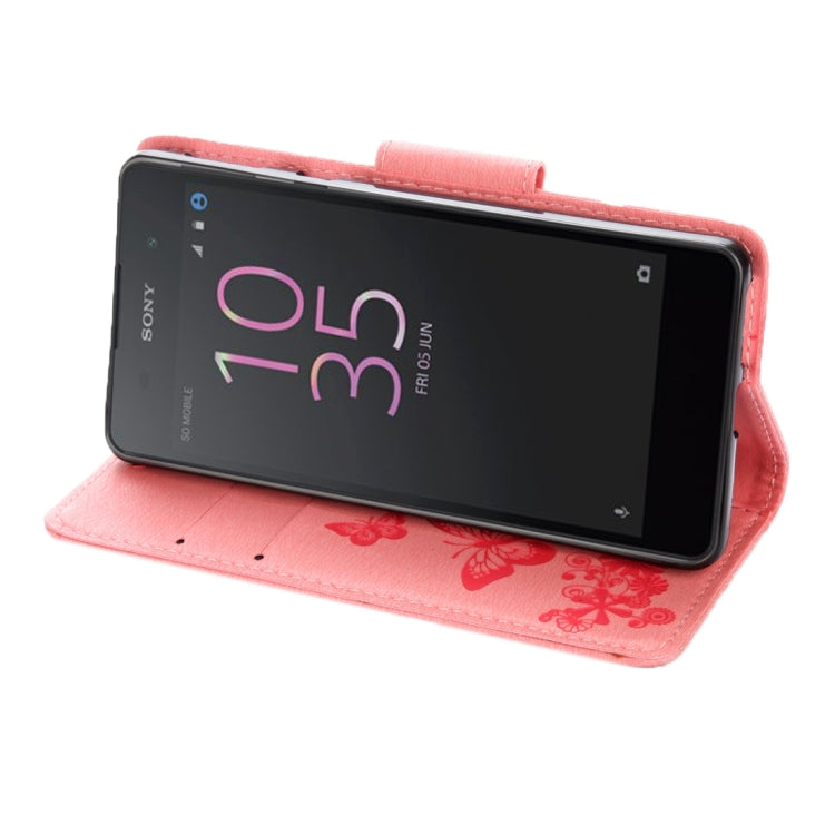 For Sony Xperia E5 Butterflies Embossing Horizontal Flip Leather Case with Holder & Card Slots & Wallet & Lanyard