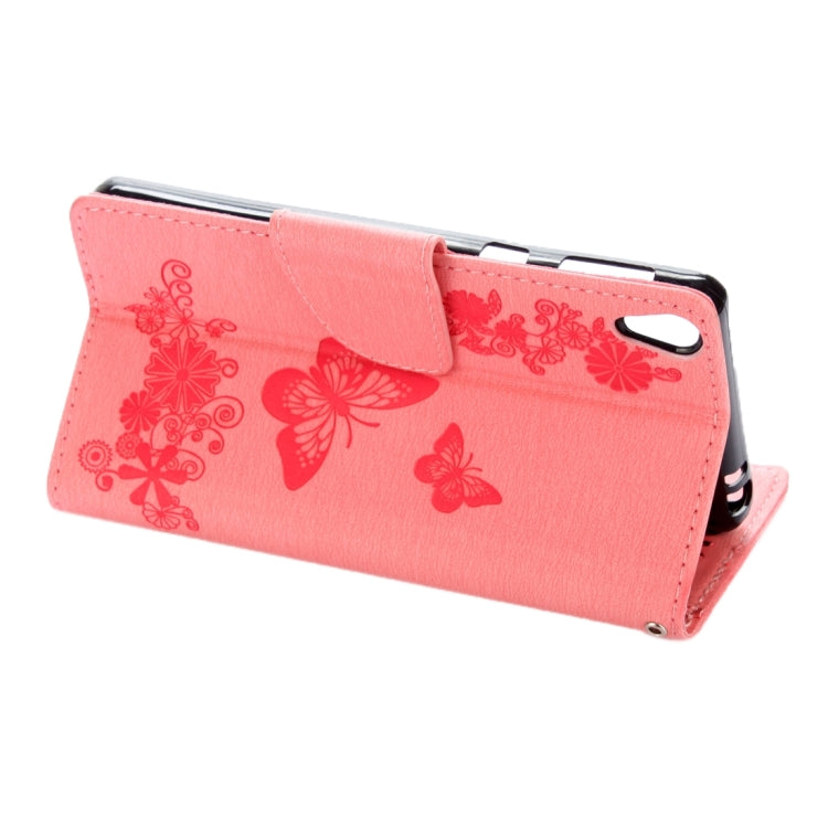 For Sony Xperia E5 Butterflies Embossing Horizontal Flip Leather Case with Holder & Card Slots & Wallet & Lanyard