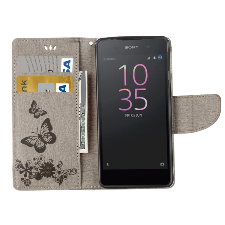 For Sony Xperia E5 Butterflies Embossing Horizontal Flip Leather Case with Holder & Card Slots & Wallet & Lanyard