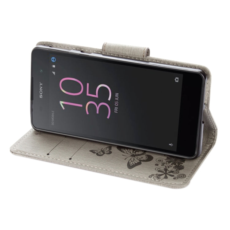 For Sony Xperia E5 Butterflies Embossing Horizontal Flip Leather Case with Holder & Card Slots & Wallet & Lanyard