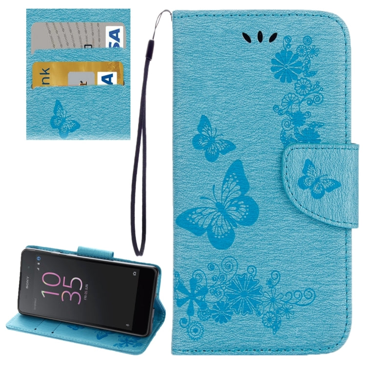 For Sony Xperia E5 Butterflies Embossing Horizontal Flip Leather Case with Holder & Card Slots & Wallet & Lanyard