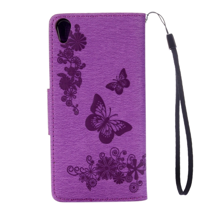 For Sony Xperia E5 Butterflies Embossing Horizontal Flip Leather Case with Holder & Card Slots & Wallet & Lanyard