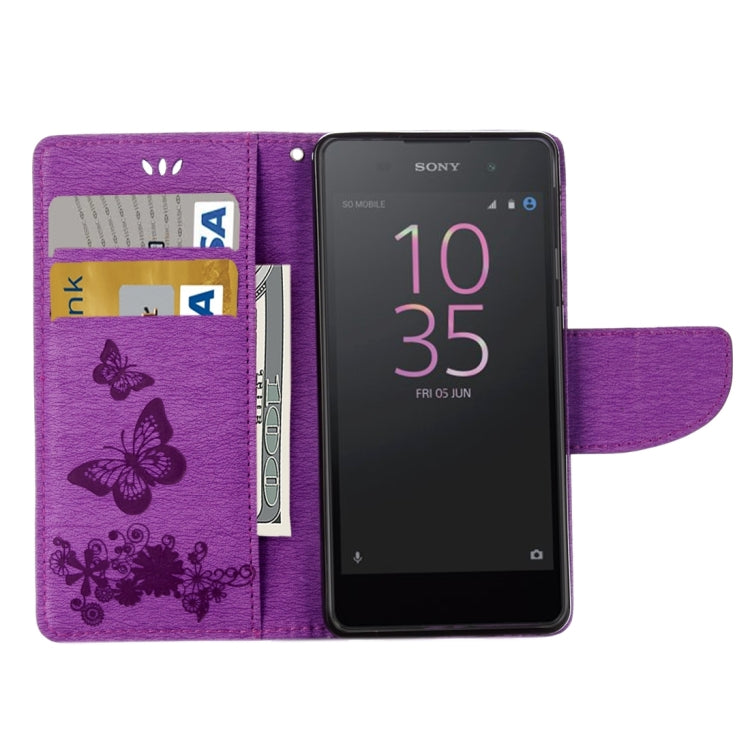 For Sony Xperia E5 Butterflies Embossing Horizontal Flip Leather Case with Holder & Card Slots & Wallet & Lanyard