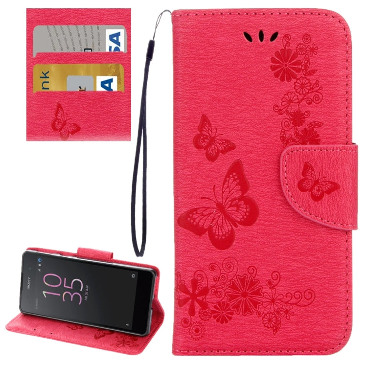 For Sony Xperia E5 Butterflies Embossing Horizontal Flip Leather Case with Holder & Card Slots & Wallet & Lanyard
