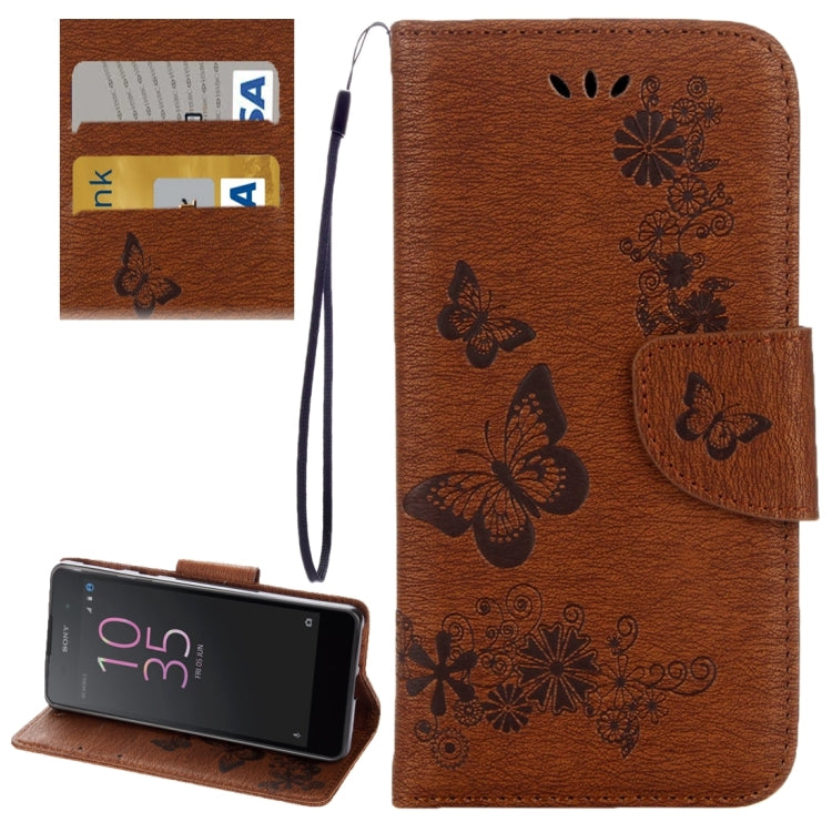 For Sony Xperia E5 Butterflies Embossing Horizontal Flip Leather Case with Holder & Card Slots & Wallet & Lanyard