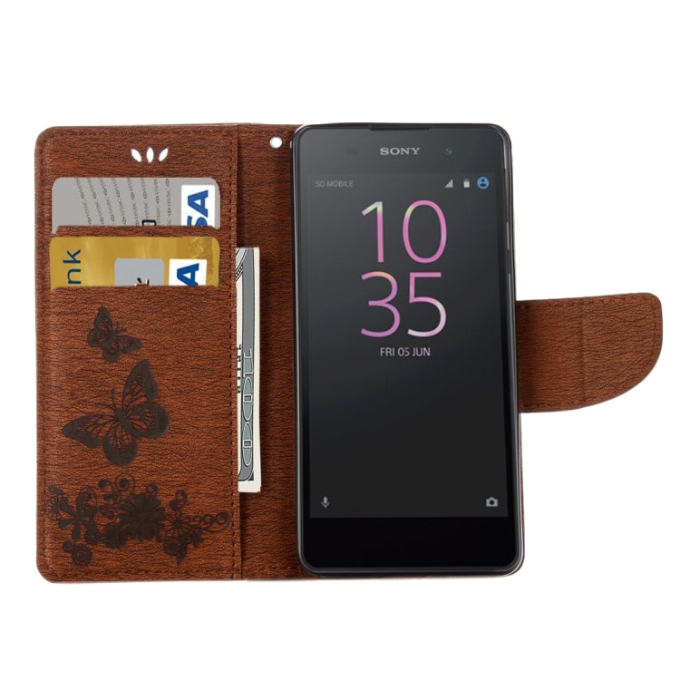 For Sony Xperia E5 Butterflies Embossing Horizontal Flip Leather Case with Holder & Card Slots & Wallet & Lanyard