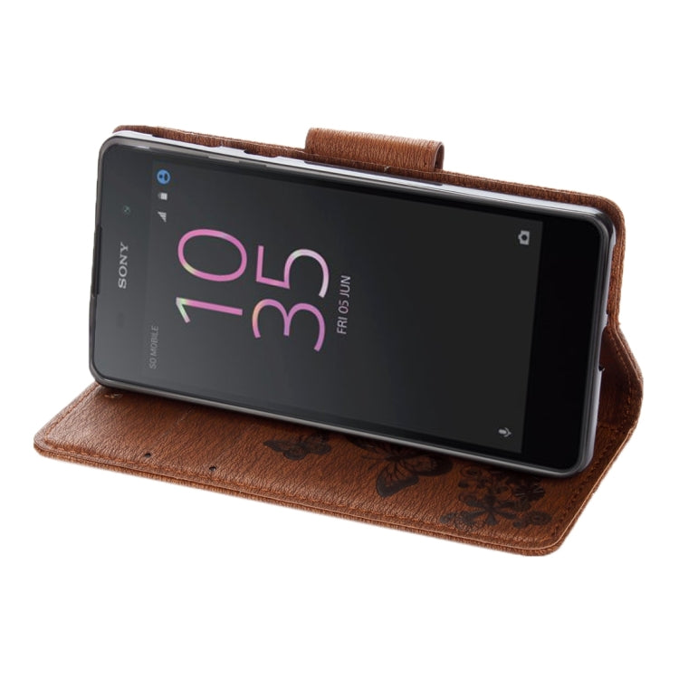 For Sony Xperia E5 Butterflies Embossing Horizontal Flip Leather Case with Holder & Card Slots & Wallet & Lanyard