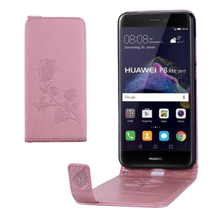 For Huawei  P8 Lite (2017) Roses Pressed Flowers Pattern Vertical Flip Leather Case with Card Slot & Lanyard
