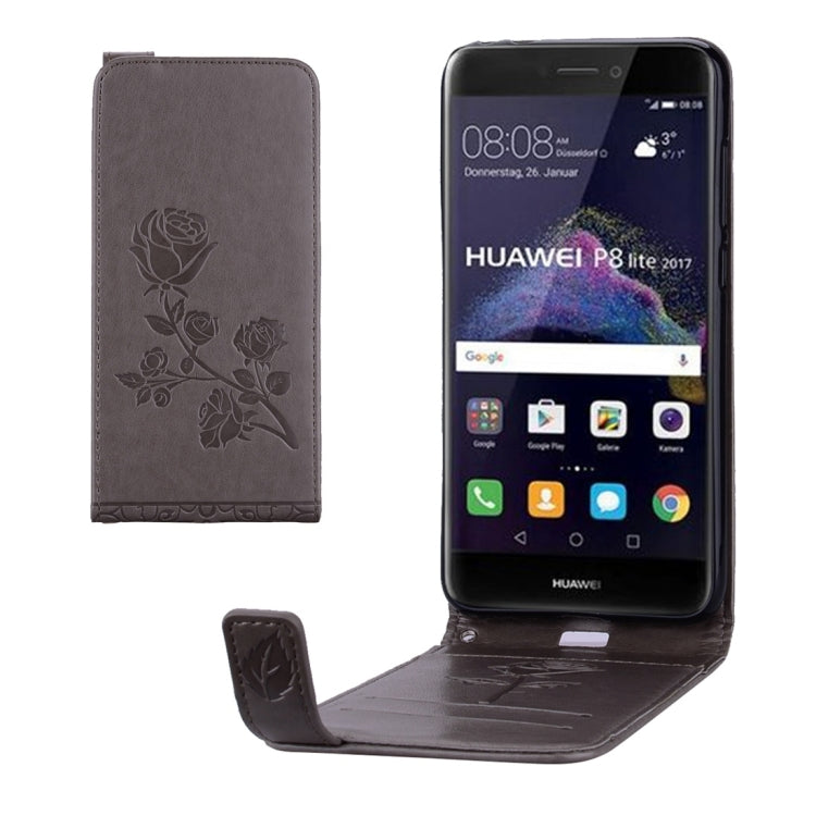 For Huawei  P8 Lite (2017) Roses Pressed Flowers Pattern Vertical Flip Leather Case with Card Slot & Lanyard