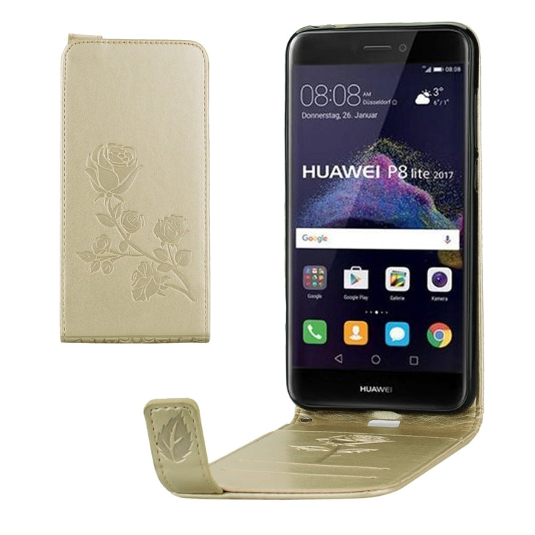 For Huawei  P8 Lite (2017) Roses Pressed Flowers Pattern Vertical Flip Leather Case with Card Slot & Lanyard