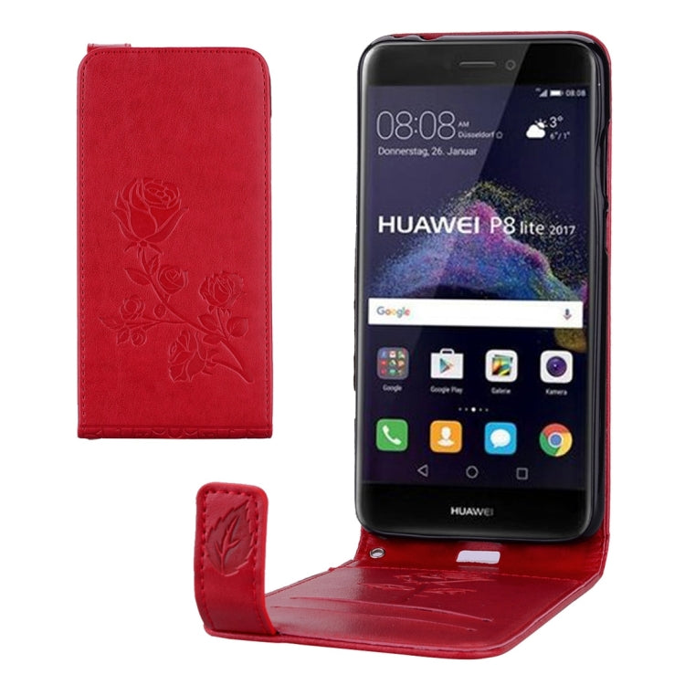 For Huawei  P8 Lite (2017) Roses Pressed Flowers Pattern Vertical Flip Leather Case with Card Slot & Lanyard