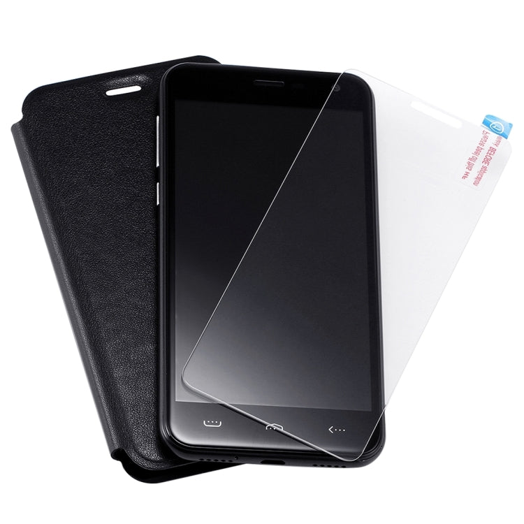 2 in 1 Cloth Texture Horizontal Flip Leather Case with Holder & Magnetic Buckle & Tempered Glass Screen Film for HOMTOM HT3 & HT3 Pro(Black)