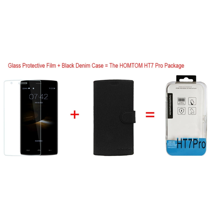 2 in 1 Cloth Texture Horizontal Flip Leather Case with Holder & Magnetic Buckle & Tempered Glass Screen Film for HOMTOM HT7 & HT7 Pro(Black)