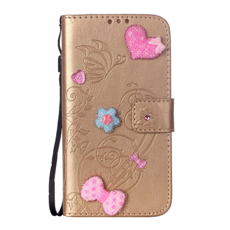 For Huawei  P9 Heart Diamond Encrusted Flowers Embossing Horizontal Flip Leather Case with Holder & Card Slots & Wallet & Lanyard