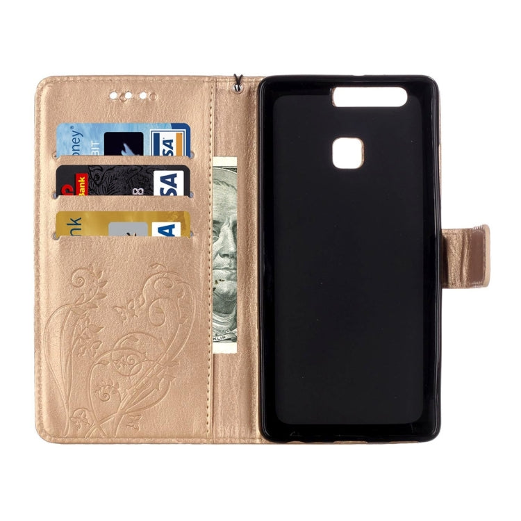 For Huawei  P9 Heart Diamond Encrusted Flowers Embossing Horizontal Flip Leather Case with Holder & Card Slots & Wallet & Lanyard