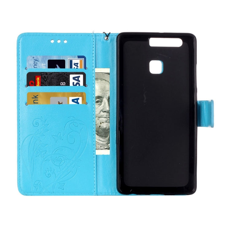 For Huawei  P9 Heart Diamond Encrusted Flowers Embossing Horizontal Flip Leather Case with Holder & Card Slots & Wallet & Lanyard