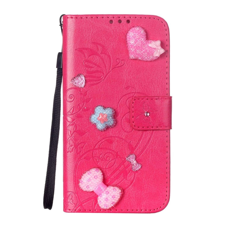 For Huawei  P9 Heart Diamond Encrusted Flowers Embossing Horizontal Flip Leather Case with Holder & Card Slots & Wallet & Lanyard