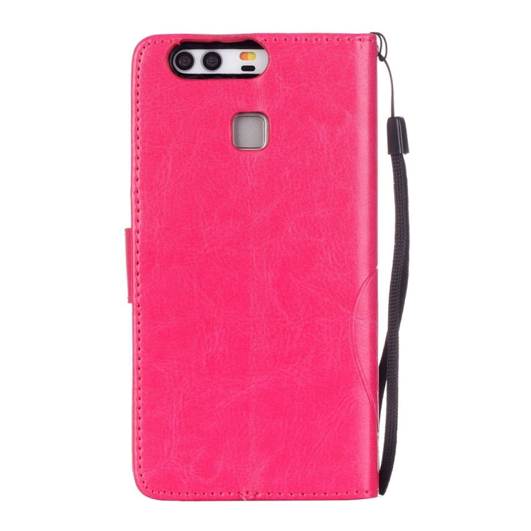 For Huawei  P9 Heart Diamond Encrusted Flowers Embossing Horizontal Flip Leather Case with Holder & Card Slots & Wallet & Lanyard