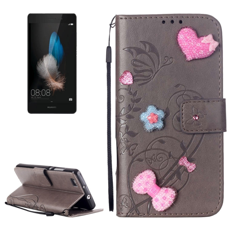 For Huawei  P8 Lite Heart Diamond Encrusted Flowers Embossing Horizontal Flip Leather Case with Holder & Card Slots & Wallet & Lanyard