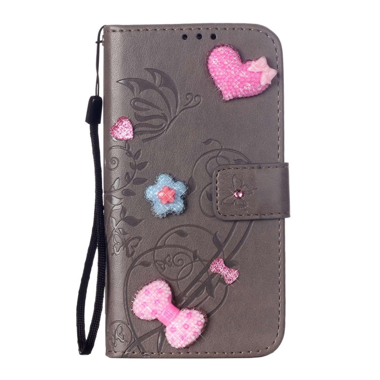 For Huawei  P8 Lite Heart Diamond Encrusted Flowers Embossing Horizontal Flip Leather Case with Holder & Card Slots & Wallet & Lanyard