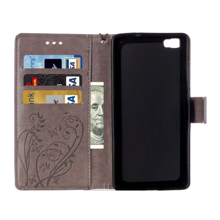 For Huawei  P8 Lite Heart Diamond Encrusted Flowers Embossing Horizontal Flip Leather Case with Holder & Card Slots & Wallet & Lanyard