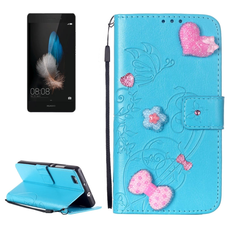 For Huawei  P8 Lite Heart Diamond Encrusted Flowers Embossing Horizontal Flip Leather Case with Holder & Card Slots & Wallet & Lanyard