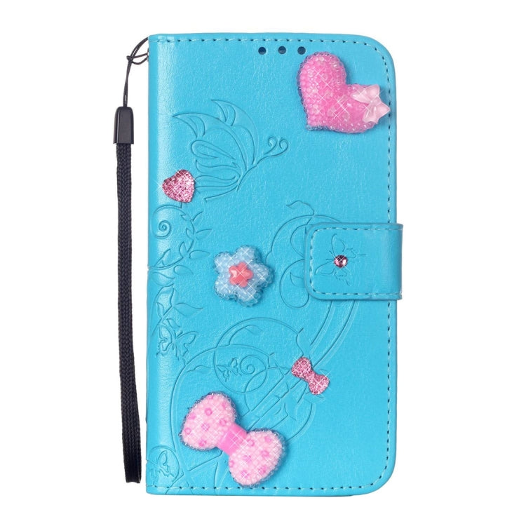 For Huawei  P8 Lite Heart Diamond Encrusted Flowers Embossing Horizontal Flip Leather Case with Holder & Card Slots & Wallet & Lanyard