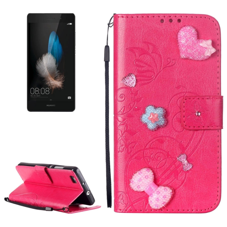 For Huawei  P8 Lite Heart Diamond Encrusted Flowers Embossing Horizontal Flip Leather Case with Holder & Card Slots & Wallet & Lanyard