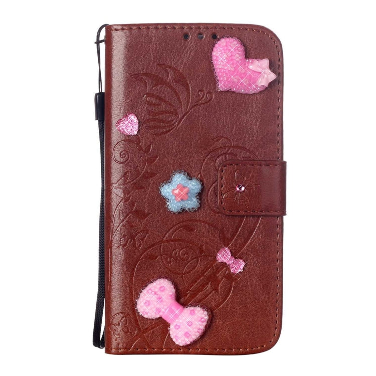 For Huawei  P8 Lite Heart Diamond Encrusted Flowers Embossing Horizontal Flip Leather Case with Holder & Card Slots & Wallet & Lanyard