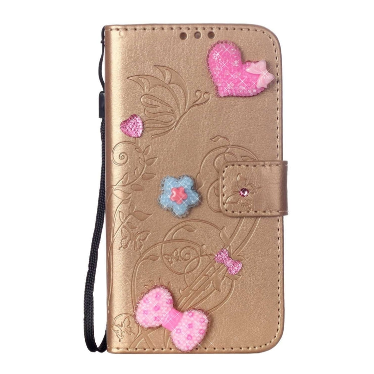 For Huawei  P9 Plus Heart Diamond Encrusted Flowers Embossing Horizontal Flip Leather Case with Holder & Card Slots & Wallet & Lanyard