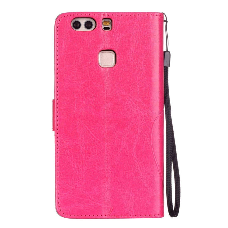 For Huawei  P9 Plus Heart Diamond Encrusted Flowers Embossing Horizontal Flip Leather Case with Holder & Card Slots & Wallet & Lanyard