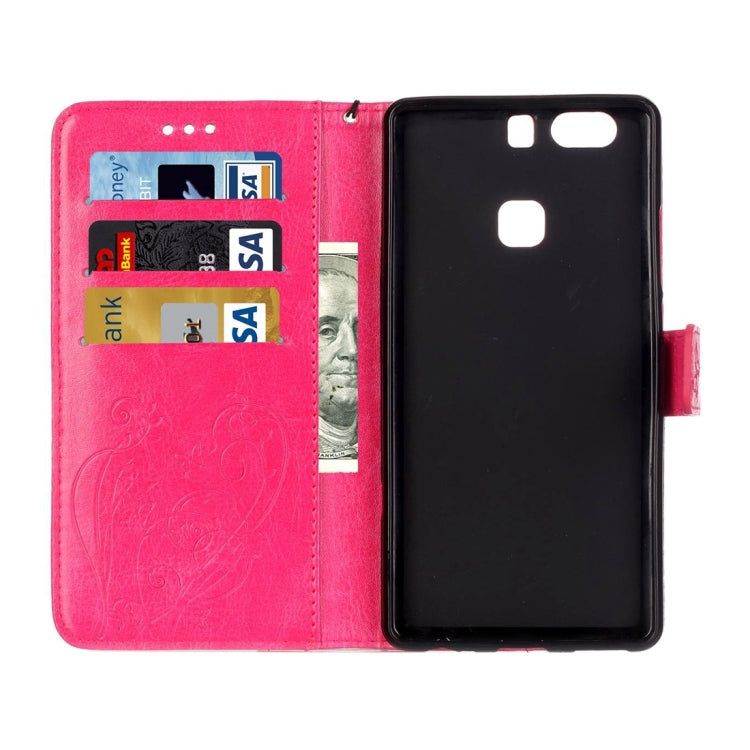 For Huawei  P9 Plus Heart Diamond Encrusted Flowers Embossing Horizontal Flip Leather Case with Holder & Card Slots & Wallet & Lanyard