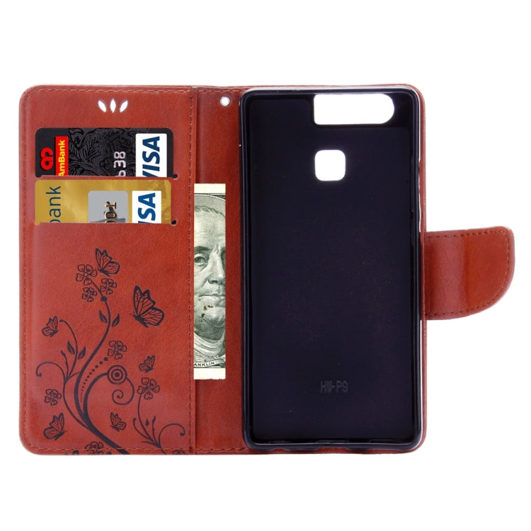 For Huawei  P9 Butterflies Embossing Horizontal Flip Leather Case with Holder & Card Slots & Wallet & Lanyard