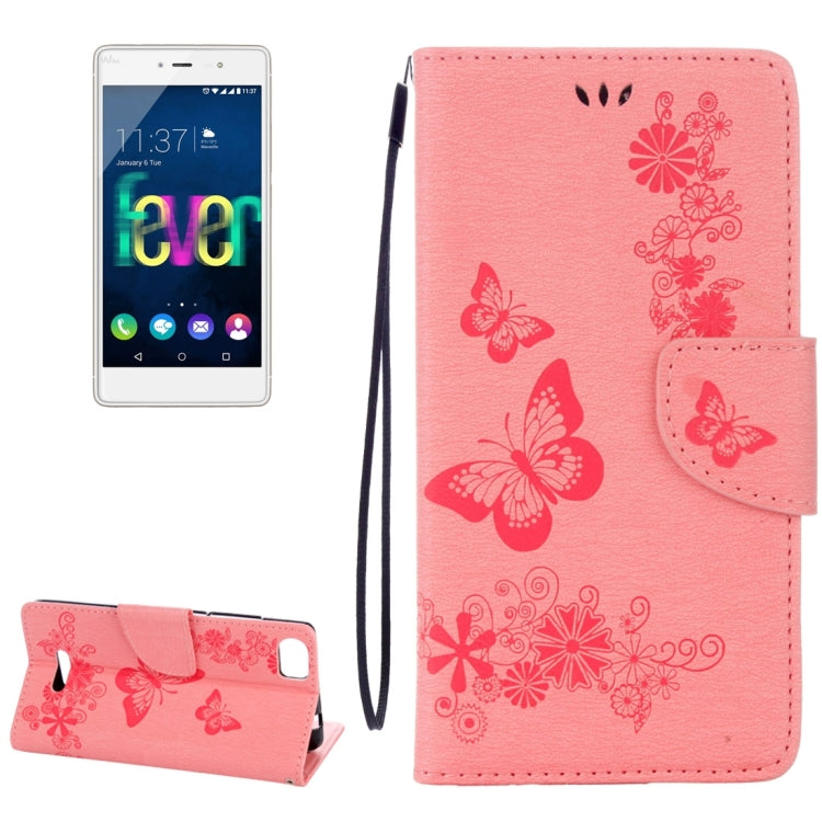 Butterflies Embossing Horizontal Flip Leather Case for Wiko Fever SE, with Holder & Card Slots & Wallet & Lanyard