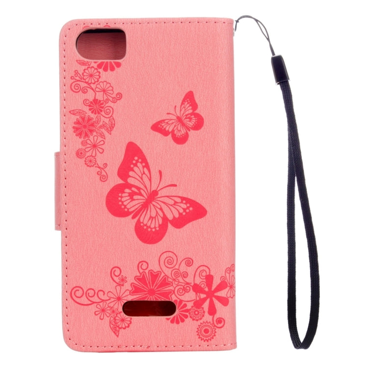 Butterflies Embossing Horizontal Flip Leather Case for Wiko Fever SE, with Holder & Card Slots & Wallet & Lanyard
