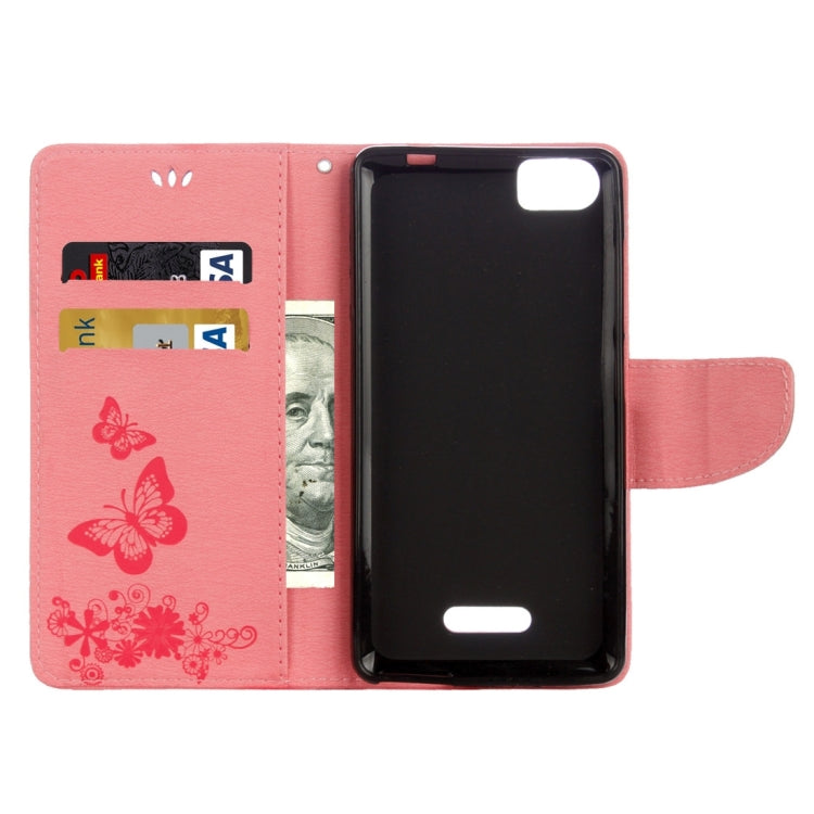 Butterflies Embossing Horizontal Flip Leather Case for Wiko Fever SE, with Holder & Card Slots & Wallet & Lanyard