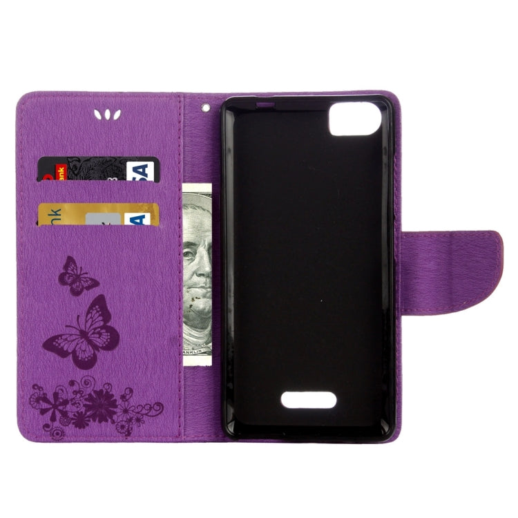 Butterflies Embossing Horizontal Flip Leather Case for Wiko Fever SE, with Holder & Card Slots & Wallet & Lanyard