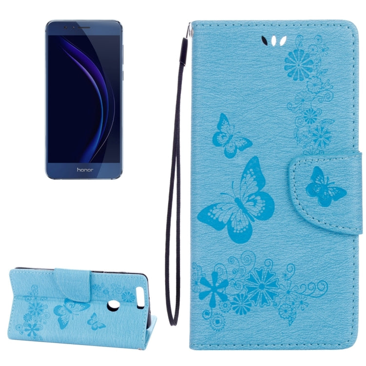 For Huawei  Honor 8 Butterflies Embossing Horizontal Flip Leather Case with Holder & Card Slots & Wallet & Lanyard