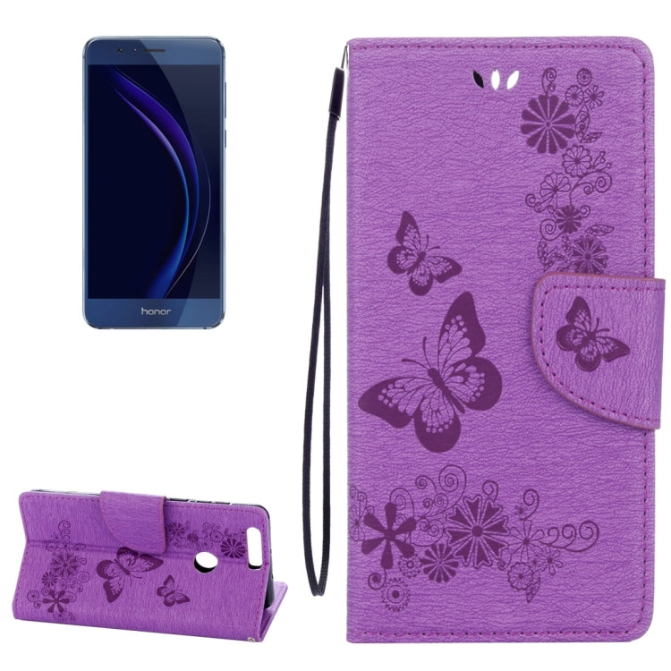 For Huawei  Honor 8 Butterflies Embossing Horizontal Flip Leather Case with Holder & Card Slots & Wallet & Lanyard
